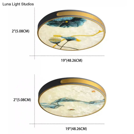 Artistic Hand-Painted Glass Flush Light: Minimalist Led Ceiling Lighting For Bedroom