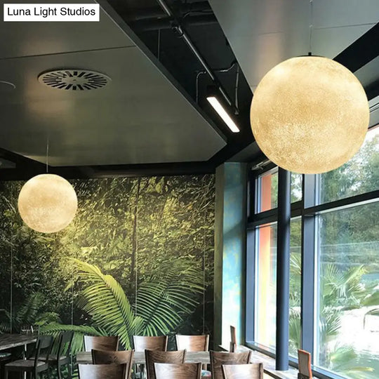 Metal Artistic Led Moon Restaurant Suspension Lamp In White