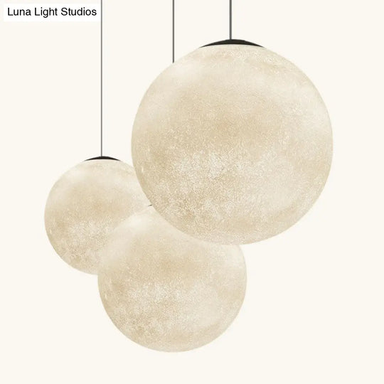 Metal Artistic Led Moon Restaurant Suspension Lamp In White