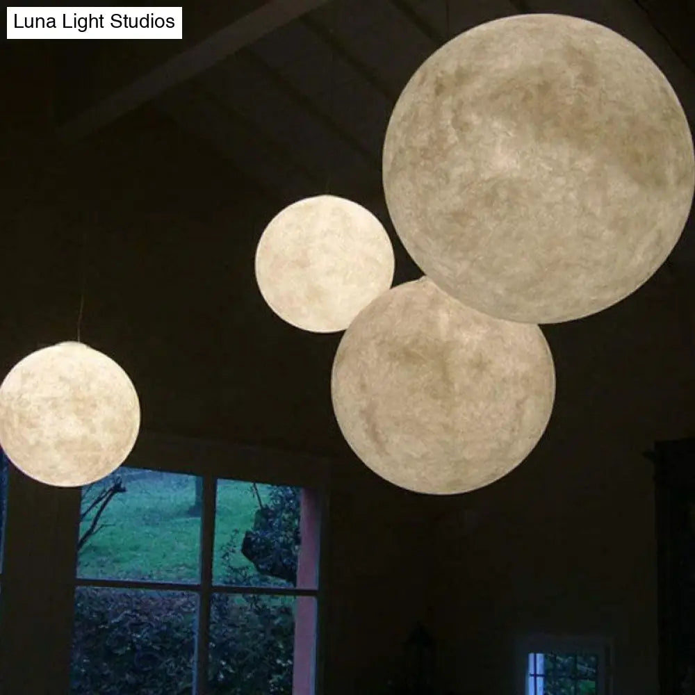 Artistic Moon Restaurant Led Suspension Lamp - White Metal Hanging Ceiling Light