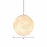 Artistic Moon Restaurant Led Suspension Lamp - White Metal Hanging Ceiling Light / 8’