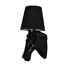Artistic Resin Horse Head Wall Lamp: 1-Bulb Sconce Light With Tapered Fabric Shade - Black/White/Red
