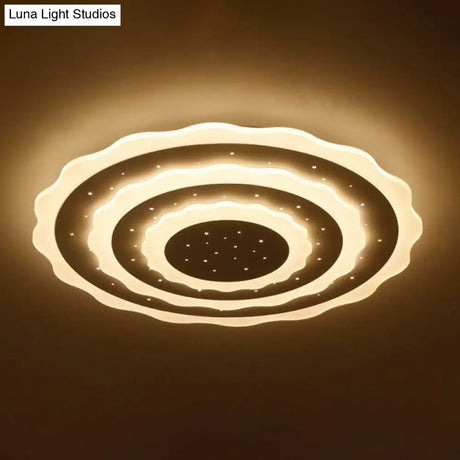 Artistic White Ripple Acrylic Led Flush Light Fixture For Living Room Ceiling