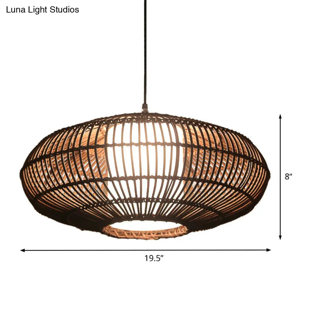 Asia Bamboo Lantern Pendant Lamp With White Acrylic Shade - Coffee Ceiling Hanging Light