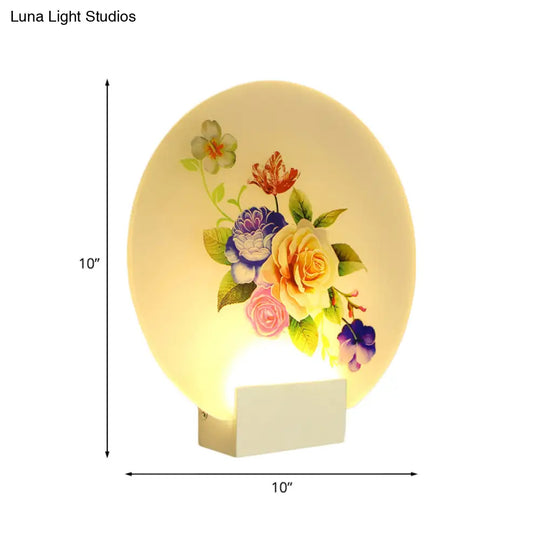 Asia Style Floral Led Wall Light With Acrylic Shade - For Hallways