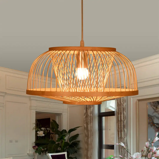 Asian Bamboo Bowl Pendant Light Fixture - Wood Ceiling For Living Room