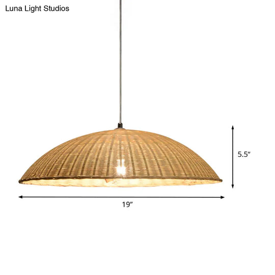 Asian Bamboo Domed Ceiling Lamp - 1 Head Flaxen Pendant Light For Living Room