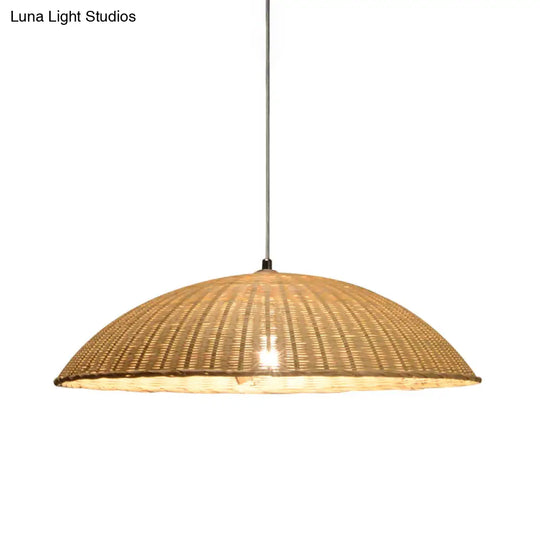 Asian Bamboo Domed Ceiling Lamp - 1 Head Flaxen Pendant Light For Living Room