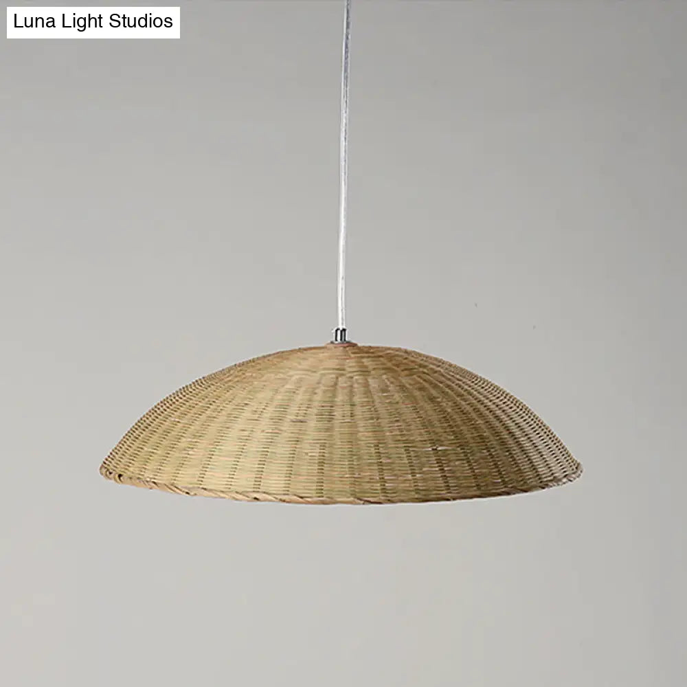 Asian Bamboo Domed Ceiling Lamp - 1 Head Flaxen Pendant Light For Living Room