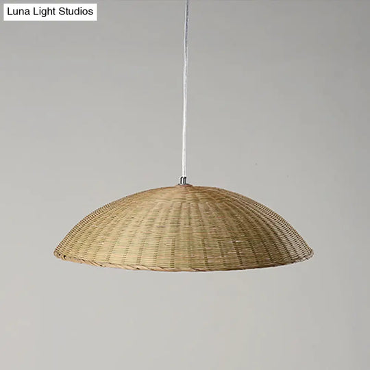 Asian Bamboo Domed Ceiling Lamp - 1 Head Flaxen Pendant Light For Living Room