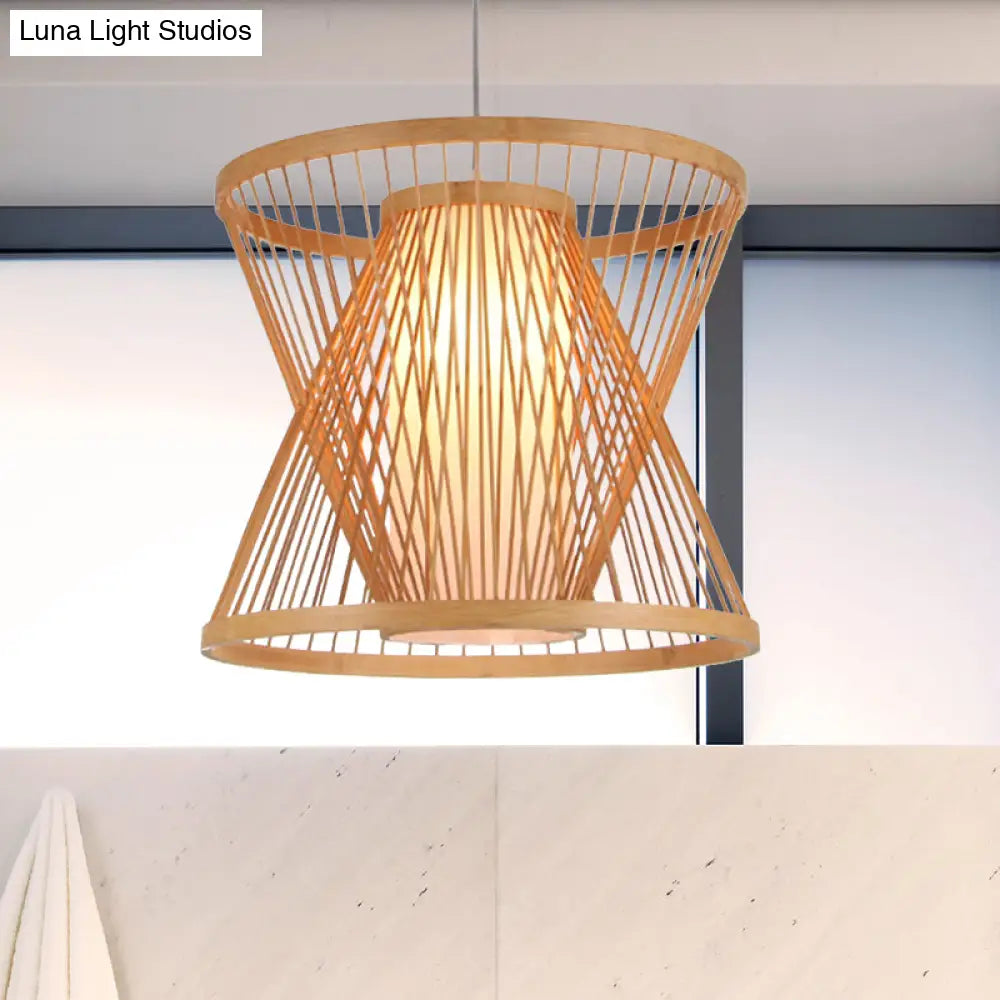 Asian Bamboo Lantern Pendant Light With Paper Inside Shade - Restaurant Hanging Lamp Series
