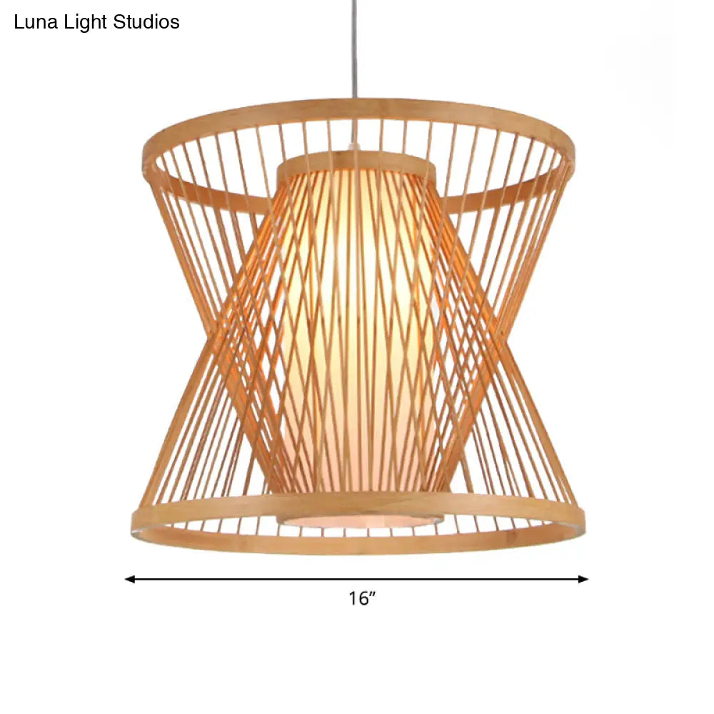 Asian Bamboo Lantern Pendant Light With Paper Inside Shade - Restaurant Hanging Lamp Series