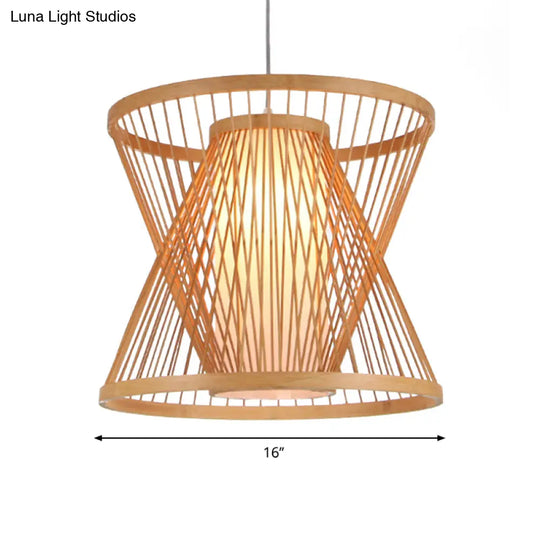 Asian Bamboo Lantern Pendant Light With Paper Inside Shade - Restaurant Hanging Lamp Series