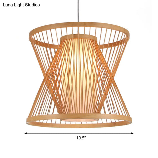 Asian Bamboo Lantern Pendant Light With Paper Inside Shade - Restaurant Hanging Lamp Series