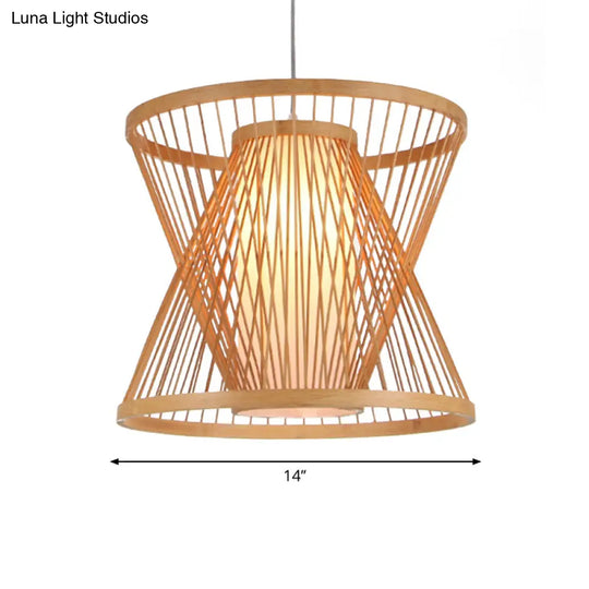 Asian Bamboo Lantern Pendant Light With Paper Inside Shade - Restaurant Hanging Lamp Series