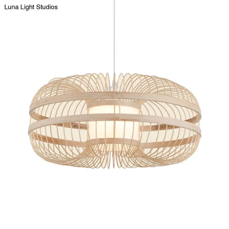 Asian Bamboo Pendant Light With Shade Inside - Cylinder/Donut/Raindrop Design