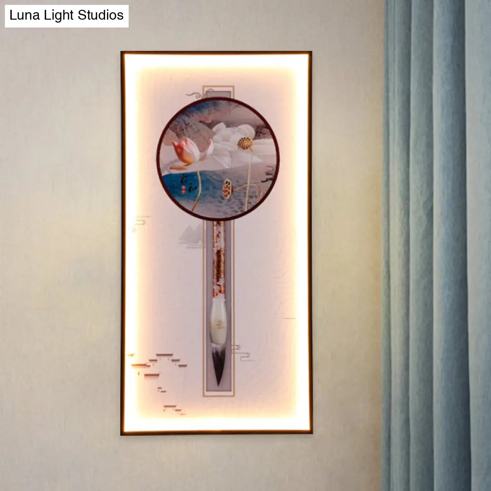 Asian Dragonfly/Lotus Led Mural Sconce: Elegant Dining Room Wall Mount Lighting In Black