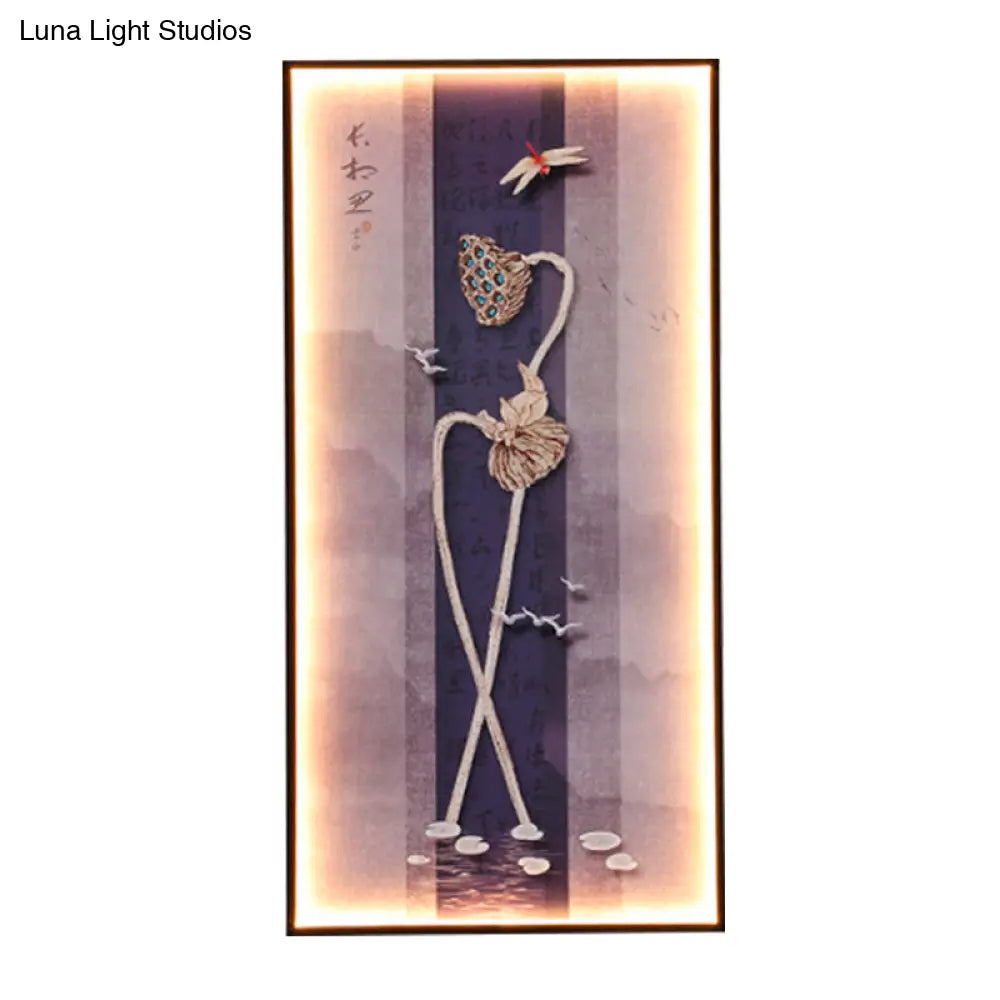 Asian Dragonfly/Lotus Led Mural Sconce: Elegant Dining Room Wall Mount Lighting In Black