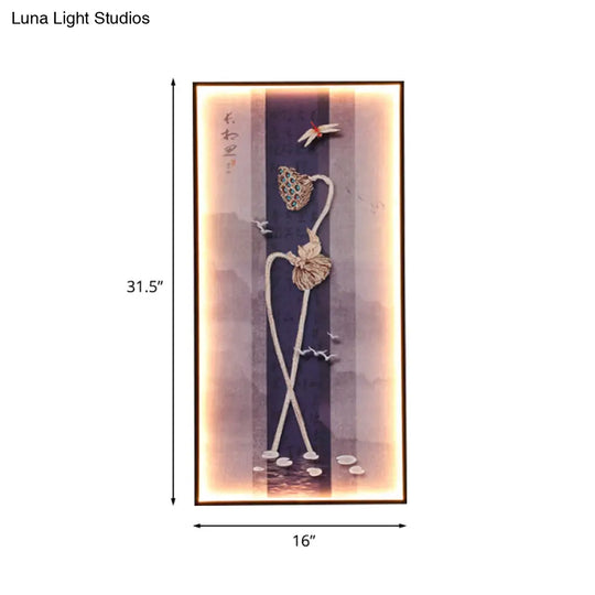 Asian Dragonfly/Lotus Led Mural Sconce: Elegant Dining Room Wall Mount Lighting In Black