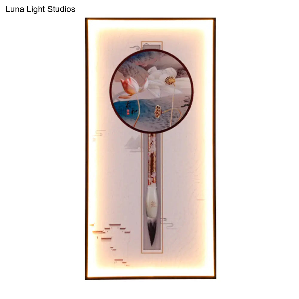 Asian Dragonfly/Lotus Led Mural Sconce: Elegant Dining Room Wall Mount Lighting In Black