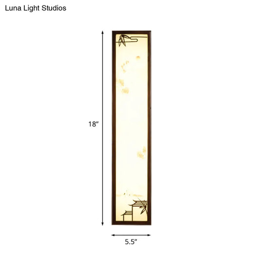 Asian-Inspired Bamboo And House Led Wall Sconce In Acrylic Rectangle Design