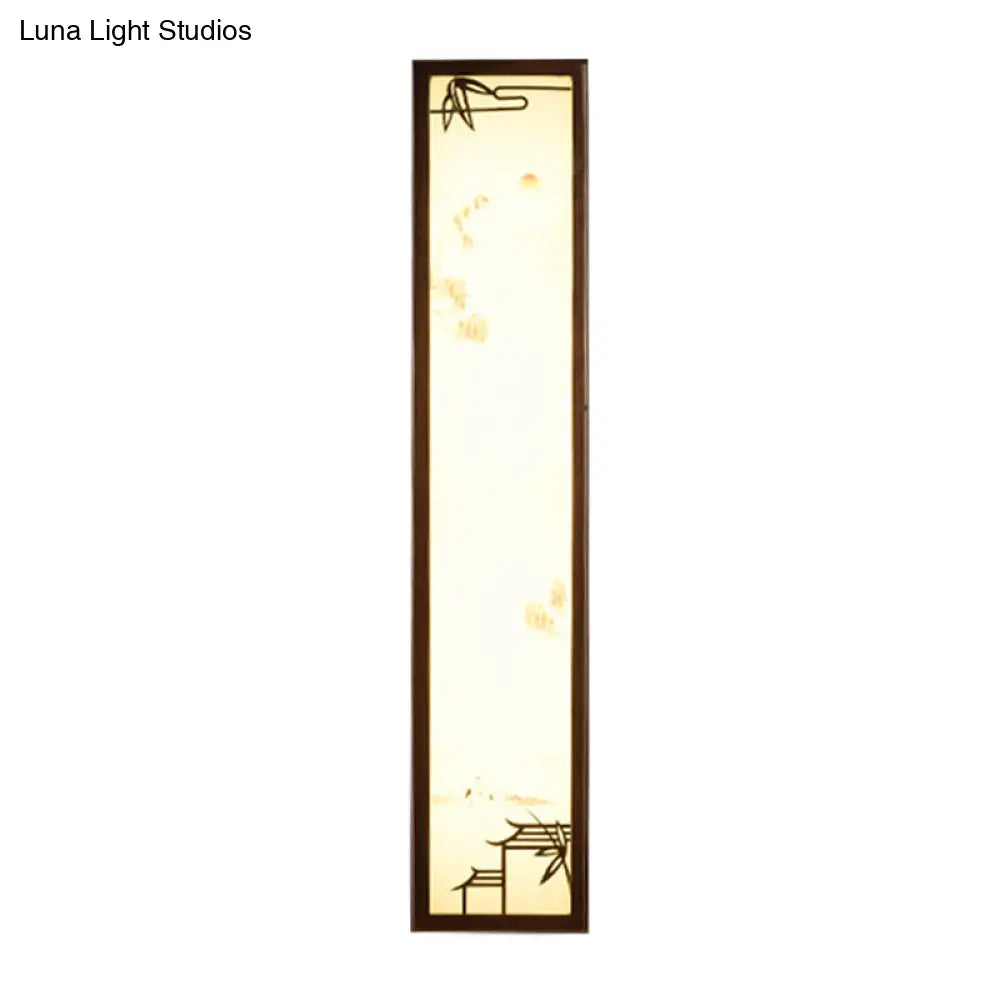 Asian-Inspired Bamboo And House Led Wall Sconce In Acrylic Rectangle Design
