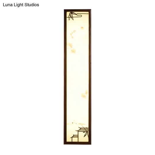 Asian-Inspired Bamboo And House Led Wall Sconce In Acrylic Rectangle Design