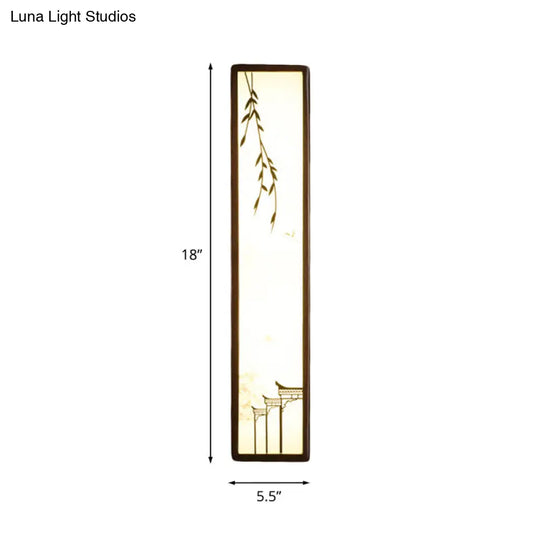 Asian-Inspired Bamboo And House Led Wall Sconce In Acrylic Rectangle Design