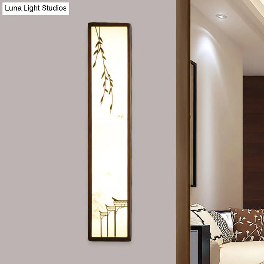 Asian-Inspired Bamboo And House Led Wall Sconce In Acrylic Rectangle Design