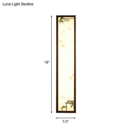 Asian-Inspired Bamboo And House Led Wall Sconce In Acrylic Rectangle Design