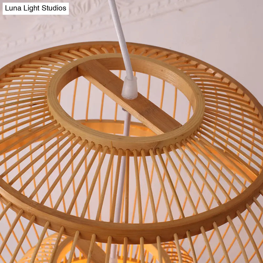 Asian Style Bamboo Ceiling Light With Globe Shade - 1 Bulb Wood Hanging Lamp For Tea Room