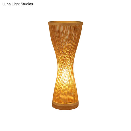 Asian Style Bamboo Nightstand Lamp - Single Head Wood Desk Light For Bedroom