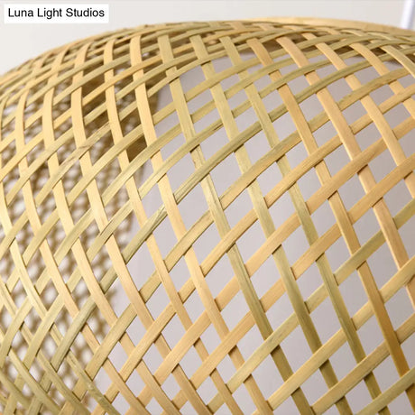 Asian Style Bamboo & Rattan Weaving Drum Pendant Lamp Beige