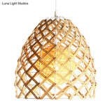 Asian Style Beige Pendant Light With Metal & Rope For Cottage
