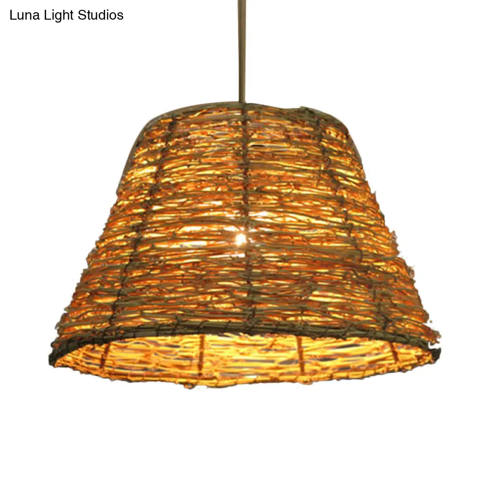 Asian Style Conic Rattan Pendant Light With 1 Bulb - Beige/Brown Restaurant Ceiling Lighting