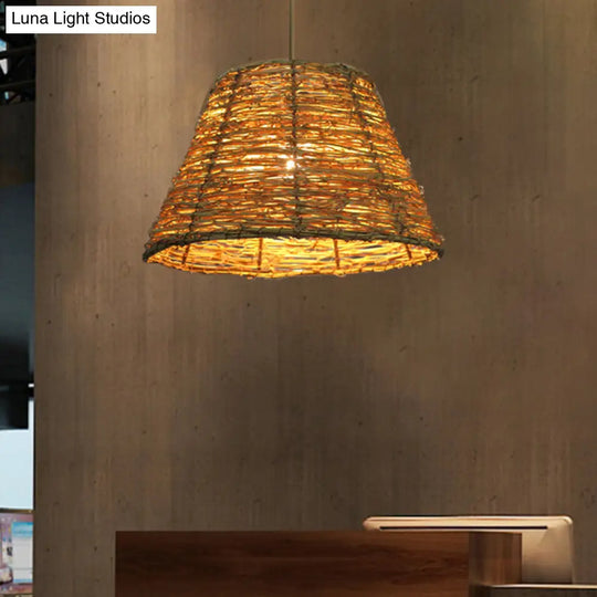 Asian Style Conic Rattan Pendant Light With 1 Bulb - Beige/Brown Restaurant Ceiling Lighting