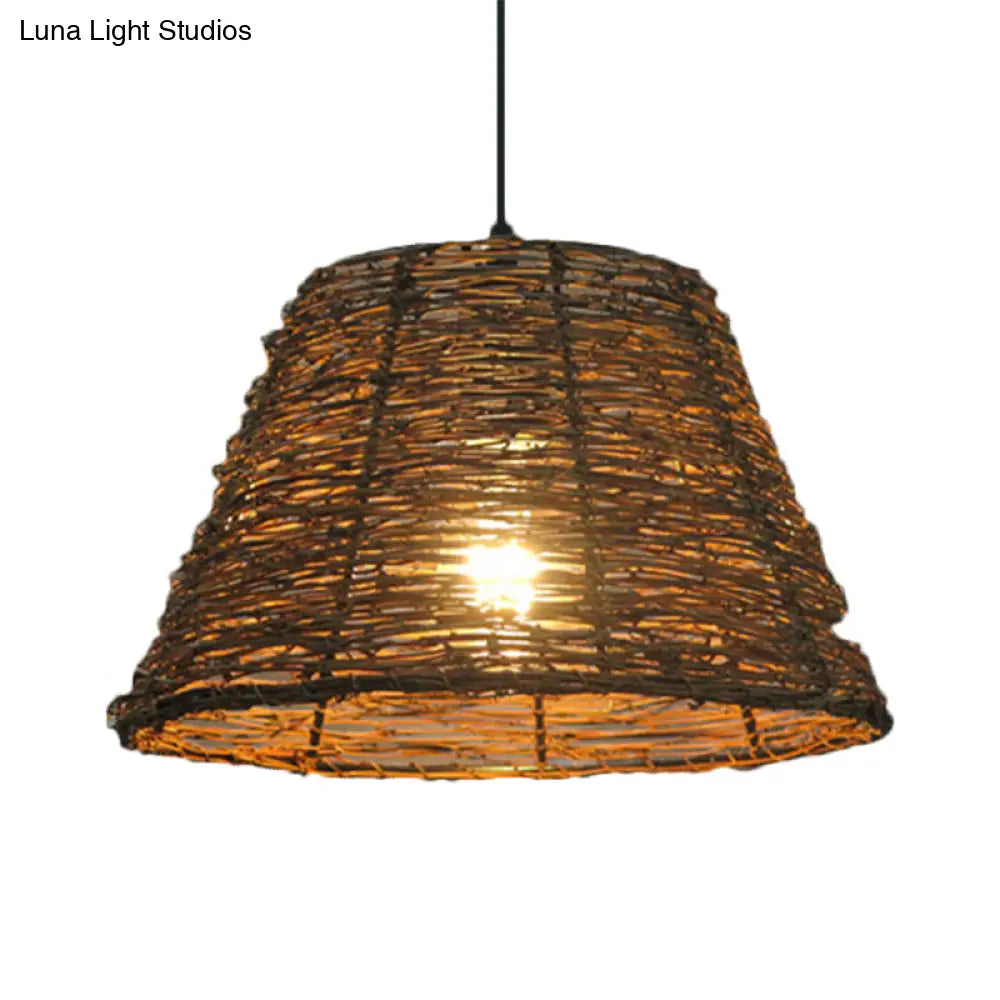 Asian Style Conic Rattan Pendant Light With 1 Bulb - Beige/Brown Restaurant Ceiling Lighting