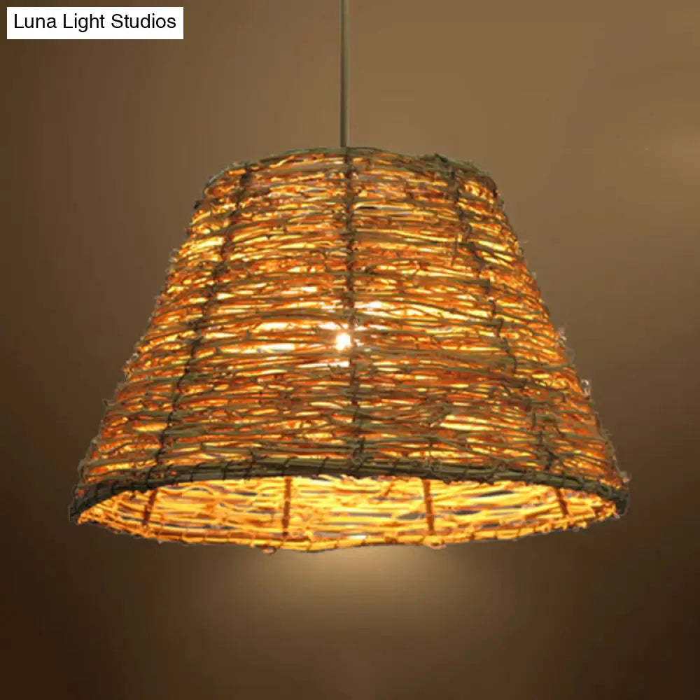 Asian Style Conic Rattan Pendant Light With 1 Bulb - Beige/Brown Restaurant Ceiling Lighting