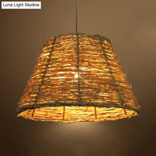 Asian Style Conic Rattan Pendant Light With 1 Bulb - Beige/Brown Restaurant Ceiling Lighting