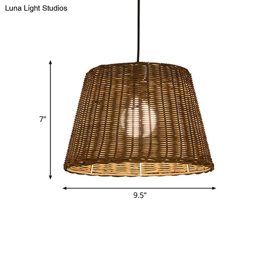 Asian Style Rattan Bucket Shade Pendant Light Beige 9.5/13 Width - Ideal For Dining Room