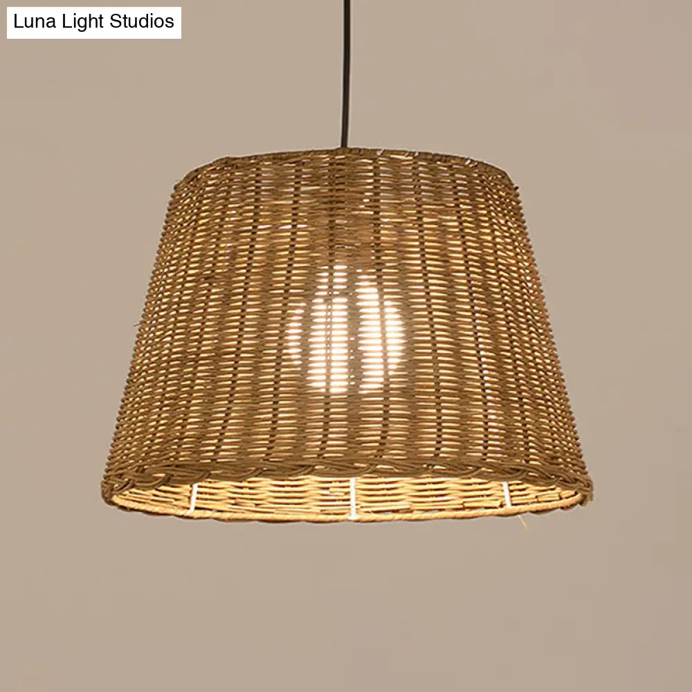 Asian Style Rattan Bucket Shade Pendant Light Beige 9.5/13 Width - Ideal For Dining Room