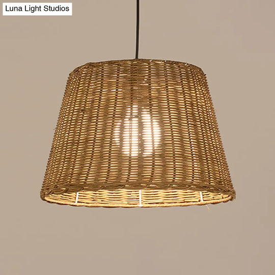 Asian Style Rattan Bucket Shade Pendant Light Beige 9.5/13 Width - Ideal For Dining Room