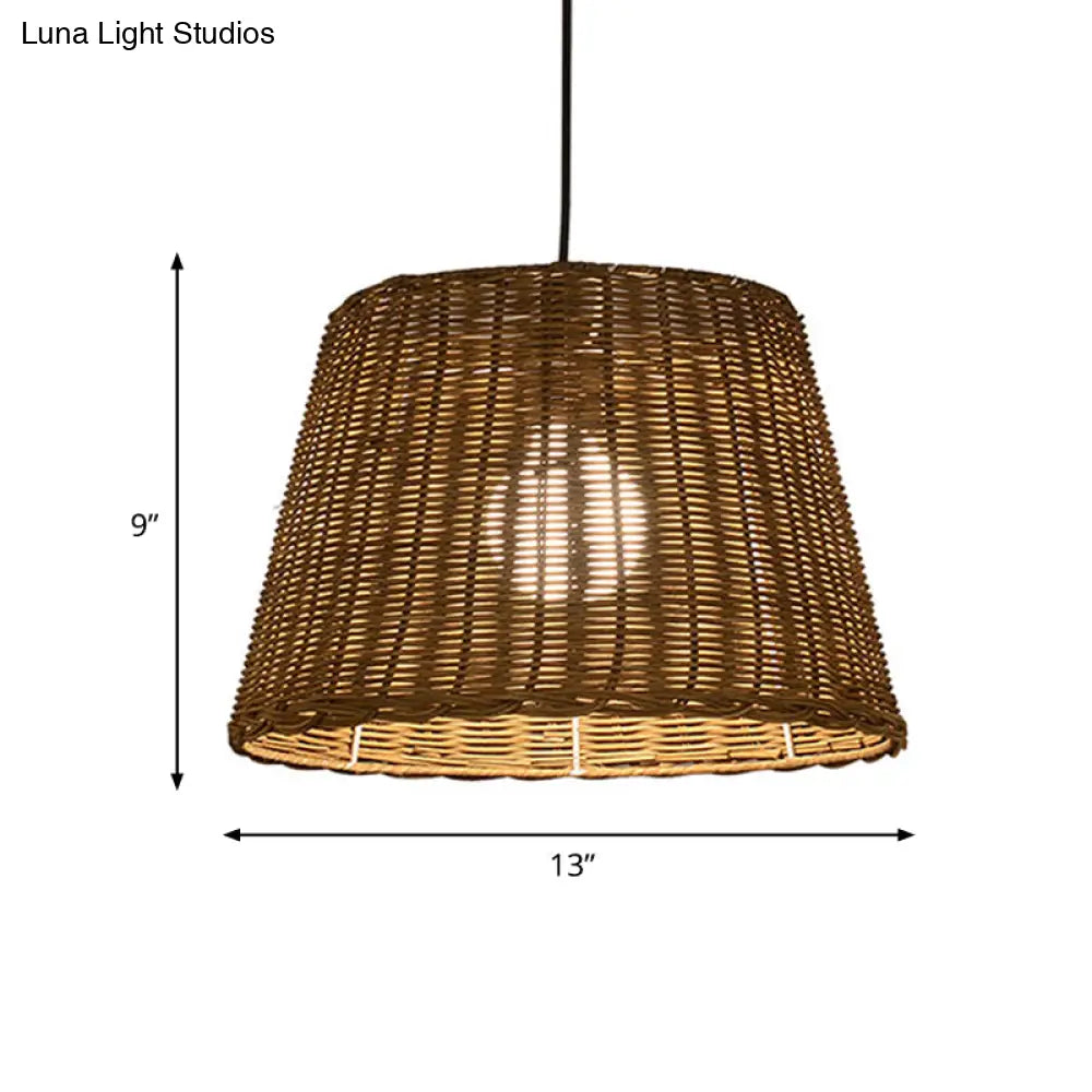 Asian Style Rattan Bucket Shade Pendant Light Beige 9.5/13 Width - Ideal For Dining Room