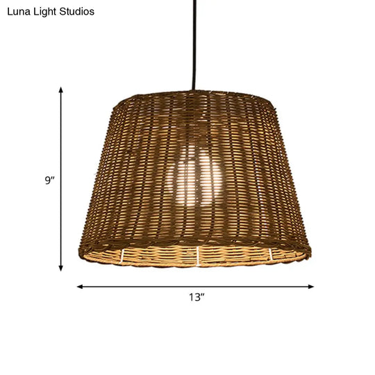 Asian Style Rattan Bucket Shade Pendant Light Beige 9.5/13 Width - Ideal For Dining Room