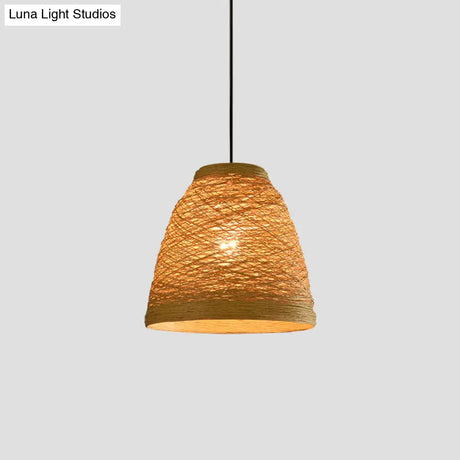 Asian Style Rattan Weaving Bell Hanging Lamp - Suspension Pendant Light For Snack Bars (1 Bulb)
