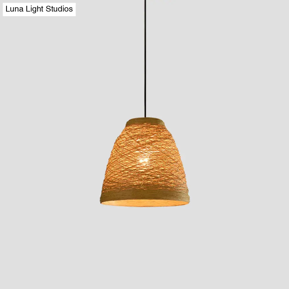 Asian Style Rattan Weaving Bell Hanging Lamp - Suspension Pendant Light For Snack Bars (1 Bulb)