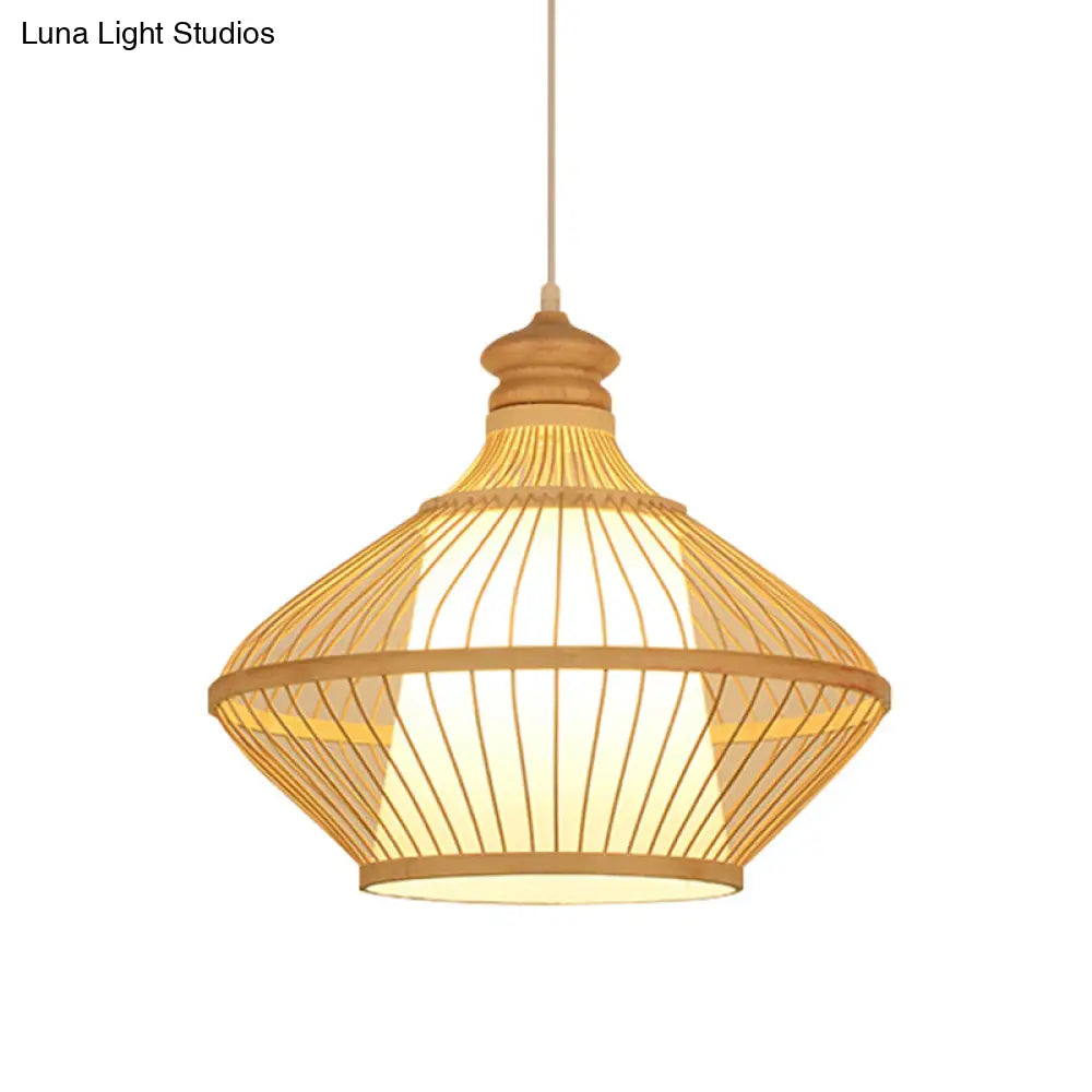 Asian Style Simplicity Pendant Lamp - Double Shade With Bamboo & Imitation Sheepskin Accent