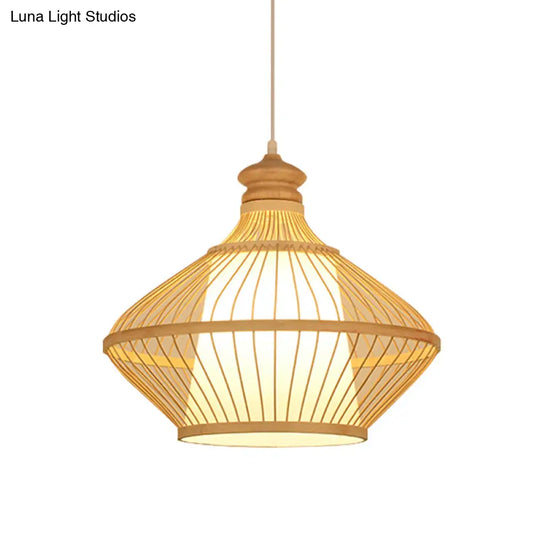 Asian Style Simplicity Pendant Lamp - Double Shade With Bamboo & Imitation Sheepskin Accent