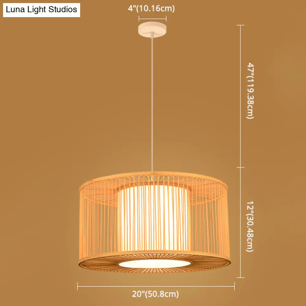 Asian Style Simplicity Pendant Lamp - Double Shade With Bamboo & Imitation Sheepskin Accent
