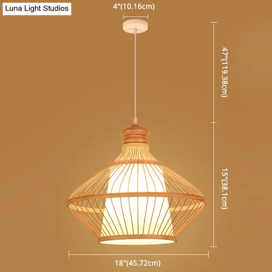 Asian Style Simplicity Pendant Lamp - Double Shade With Bamboo & Imitation Sheepskin Accent
